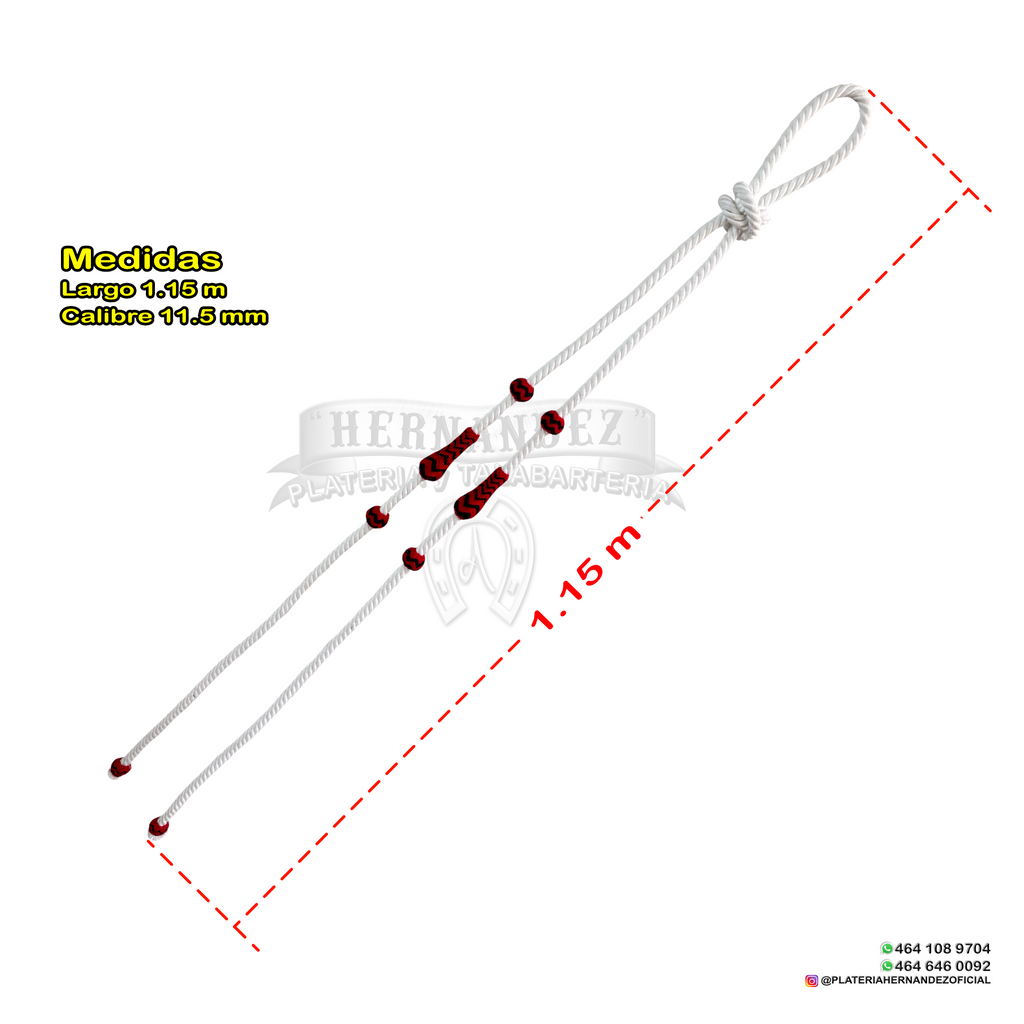 Rienda Rígida Charra Blanco botones Rojo Negro